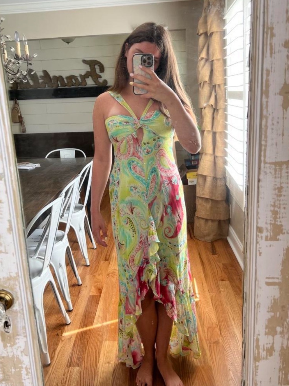 Zum Zum by Niki Livas Lime and Pink Paisley Y2K Vintage High-Low Dress